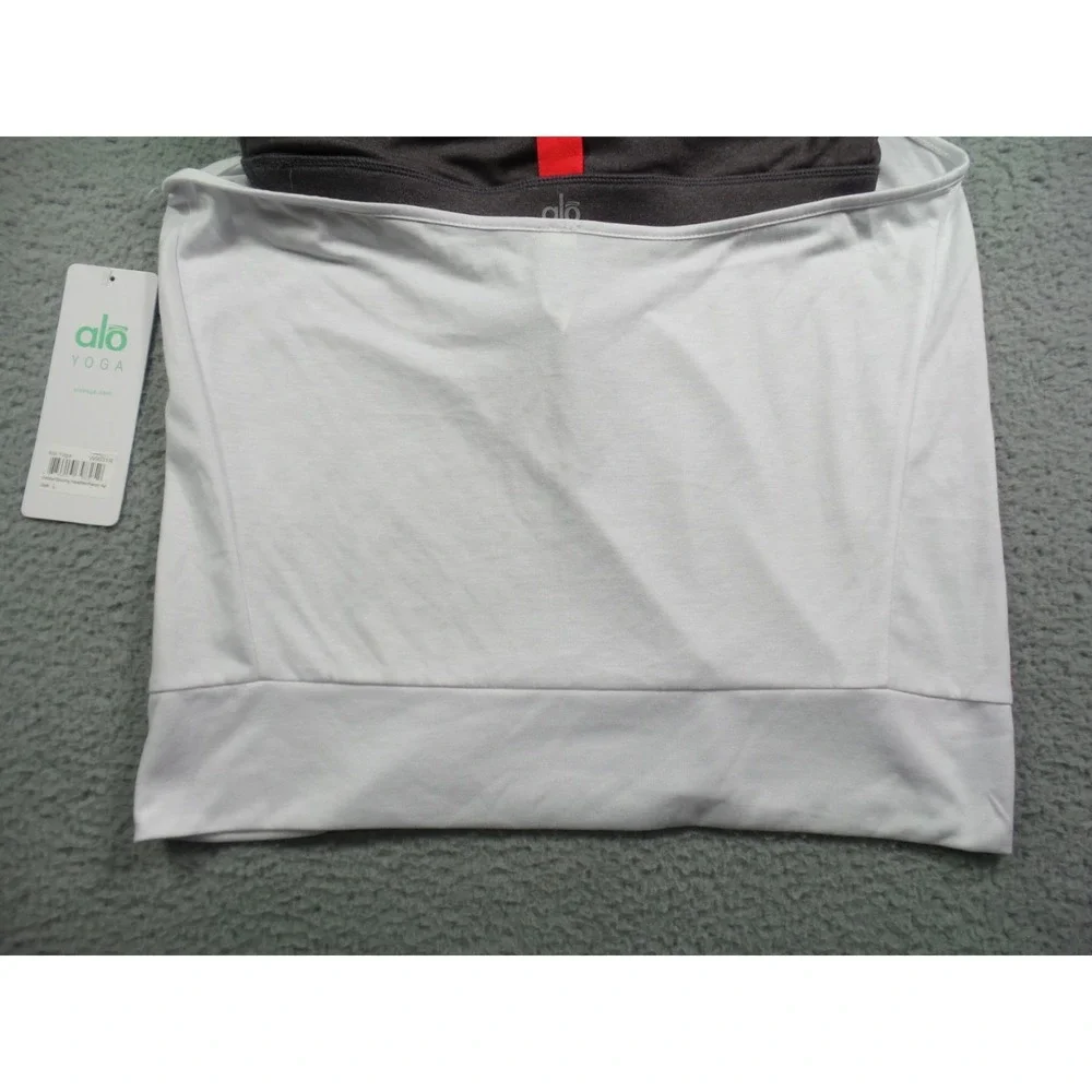 Alo Yoga Top Womens Size Large White Gray‎ Current Tank Built-In Bra Stretch NWT